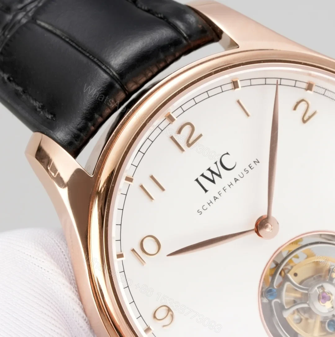 View 3 of IWC Tourbillon Rose Gold Replica 42MM Premium White Dial Black Leather Strap Edition RG-IWC-TOURBILLON-RG-42