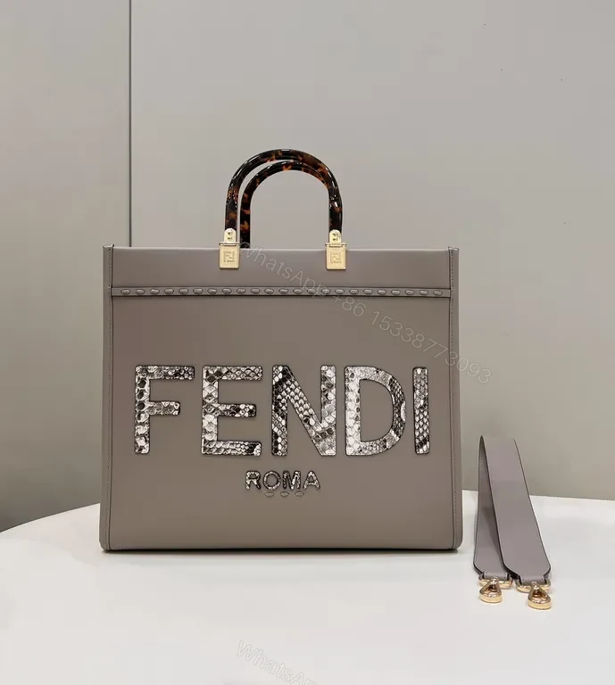 Taupe Structured Tote with Fendi Flair â€” Crystal Logo Carryall — view 1