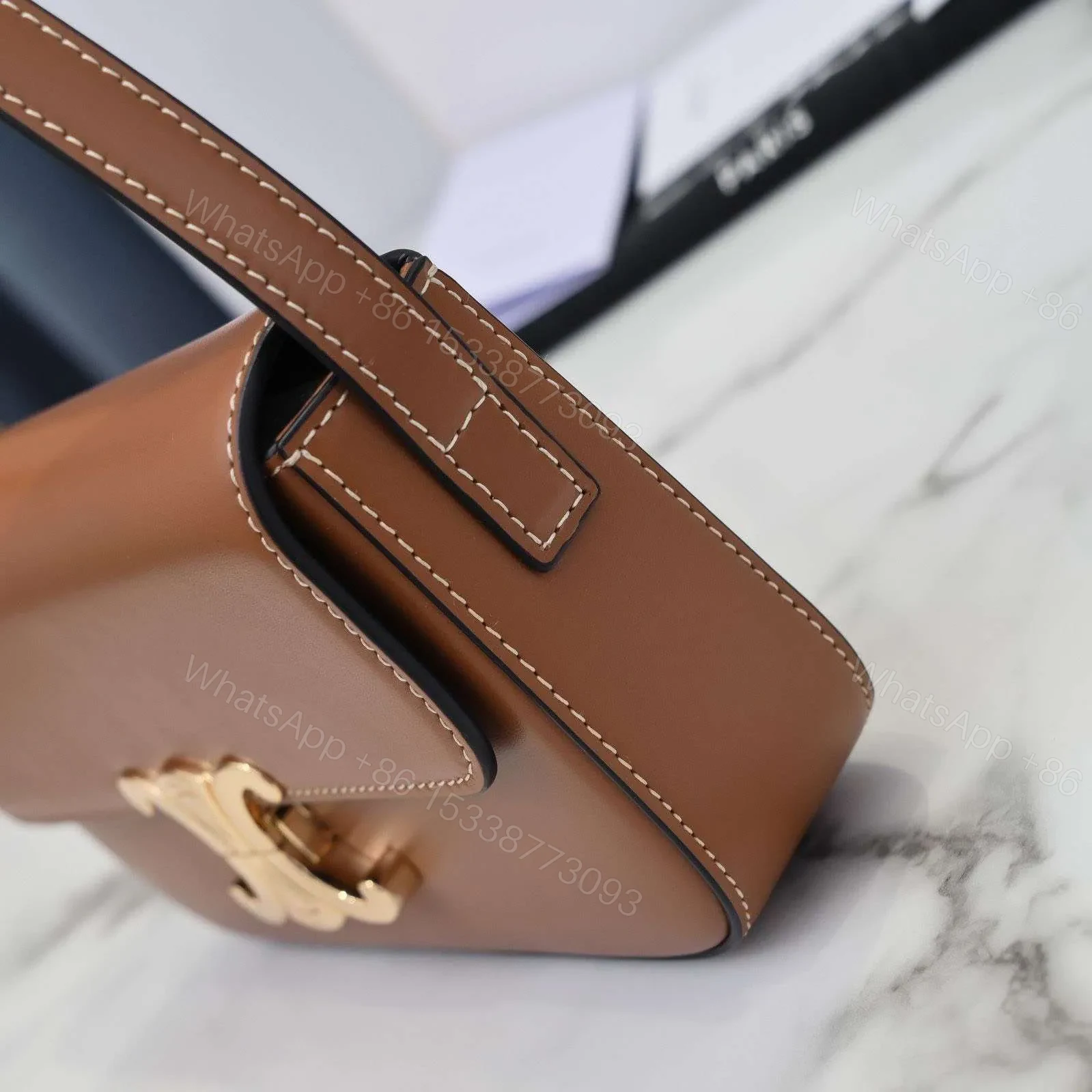 View 5 of Celine Triomphe Brown Handbag Super Premium Super Smooth Leather 20x12cm