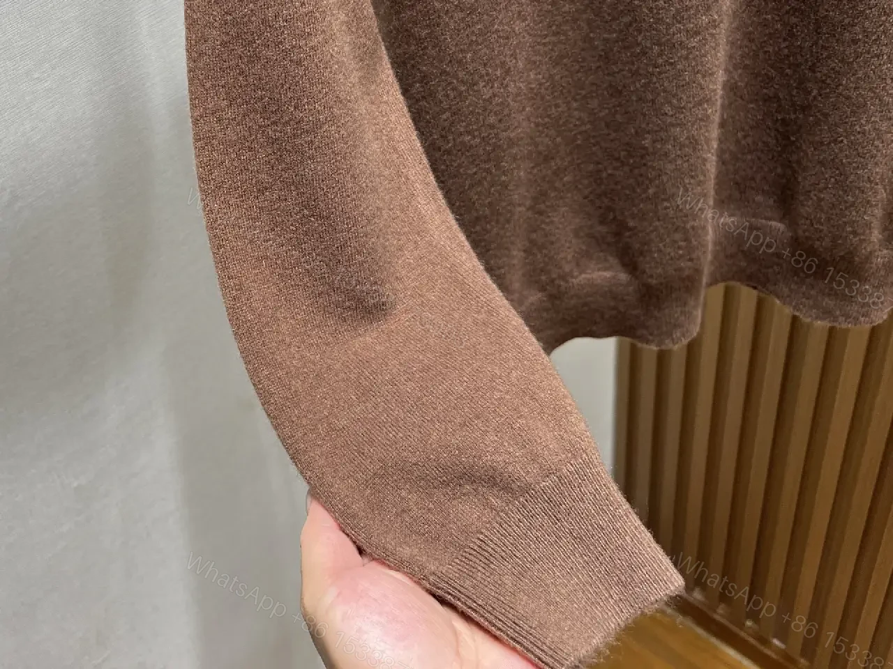 View 6 of Rich Cocoa Knit Sweater in Marled Texture with Crest Embroidery