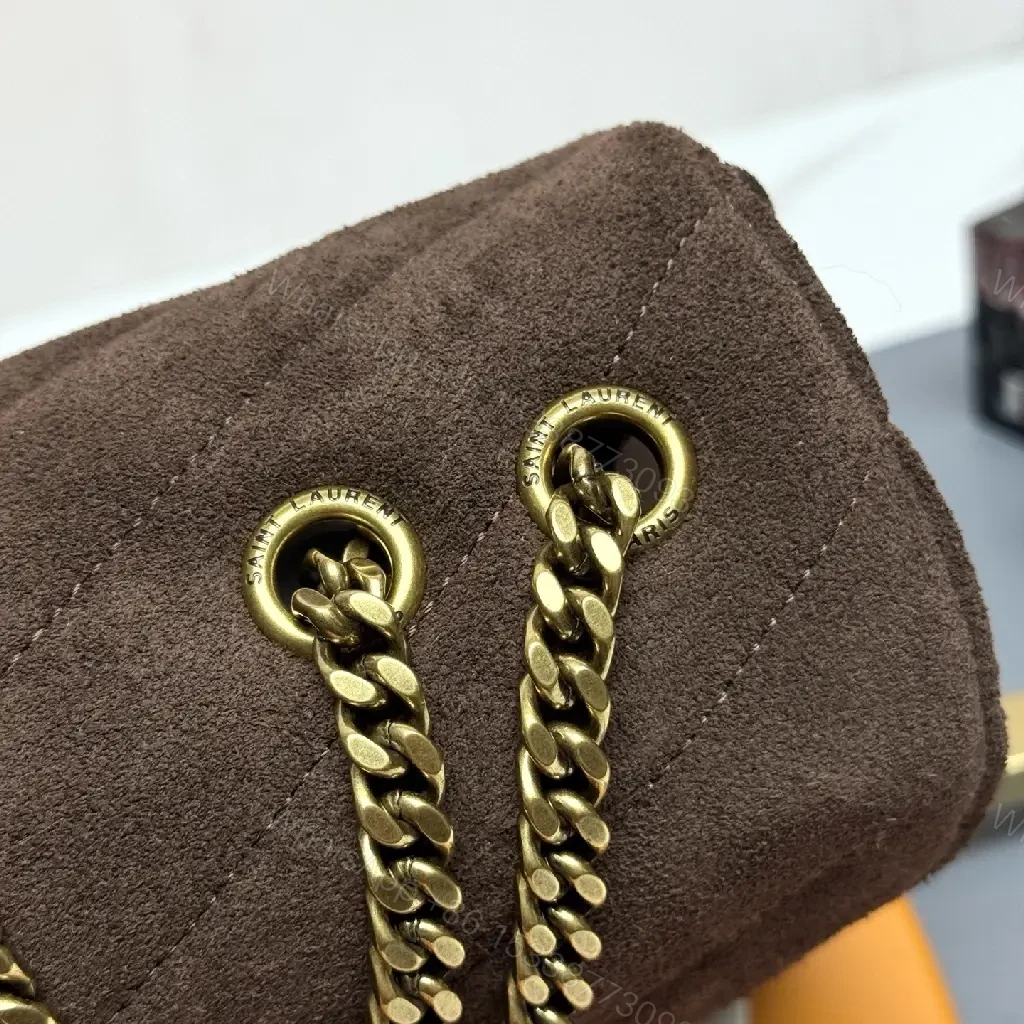 View 6 of Brown Suede Shoulder Bag with Gold Hardware Clasp