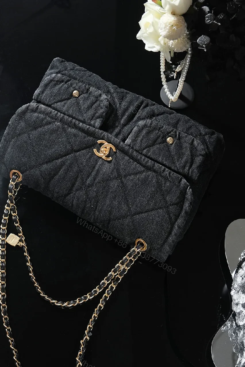 View 5 of Chic Velvet Quilted Flap Bag with Gold Chain - Evening