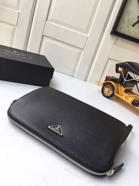 View 4 of Chic Black Saffiano Prada Clutch with Wrist Strap