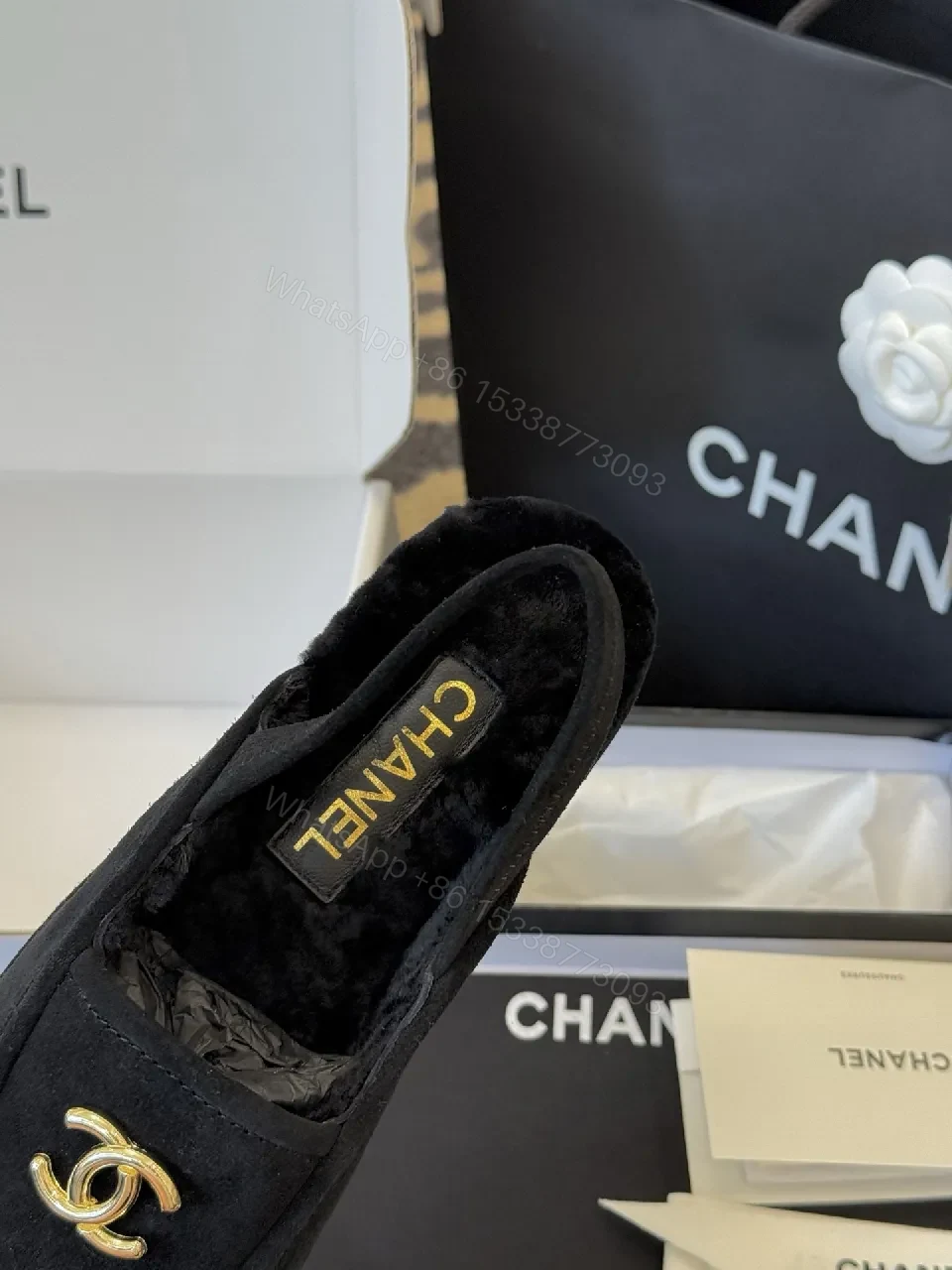 View 5 of Lux Velvet Loafers with Gold Logo Detail - Velvet, Gold, Loafers, Slip-On, Elegant Style