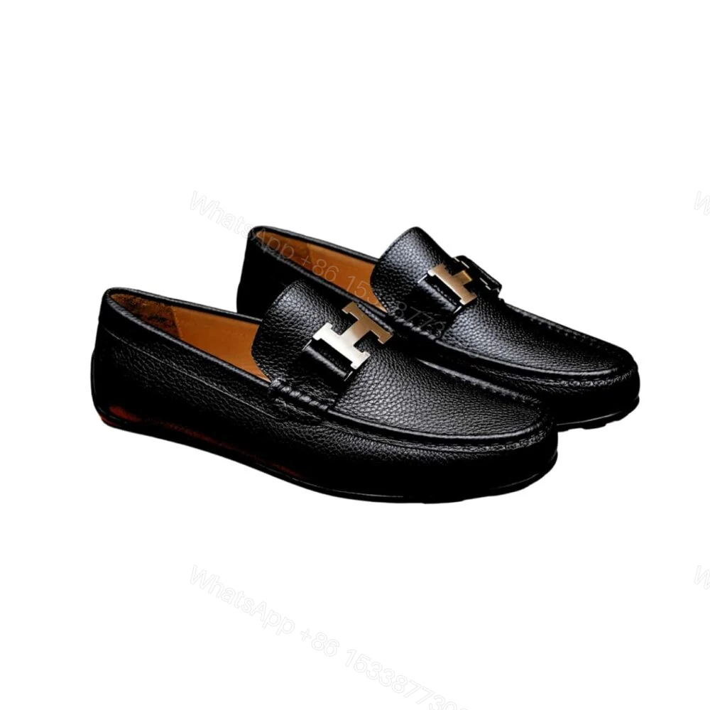 Hermes Men’S Loafer Moccasin Leather With H Silver Black — view 1