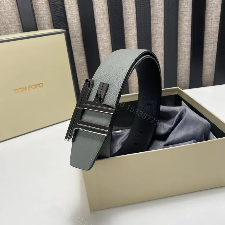 View 2 of Graphite Calfskin Minimalist Belt â€“ Tom Ford Style, 35mm buckle