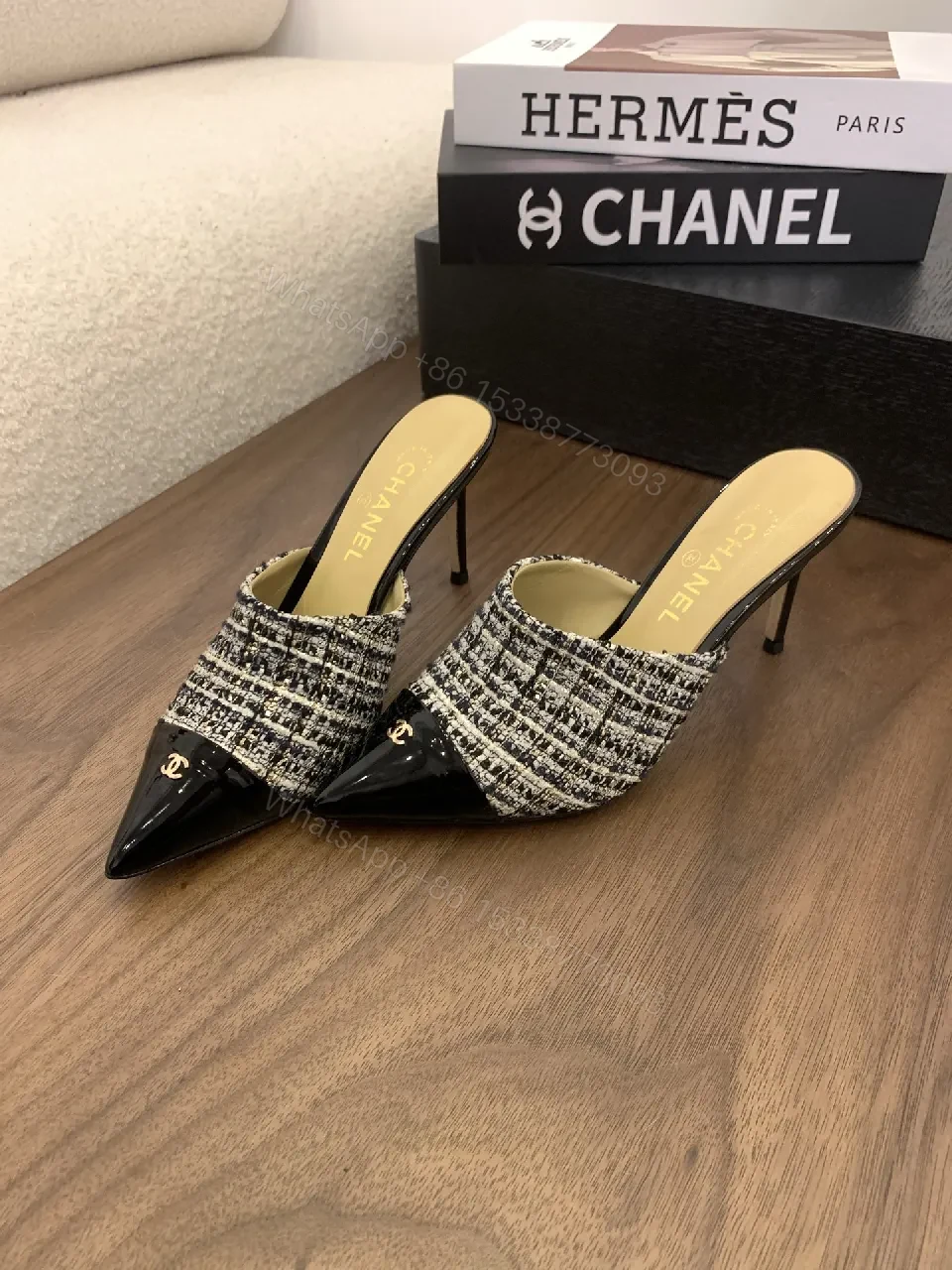 View 9 of Textured Tweed & Patent Mule – Modern Sophistication, All-Day Comfort