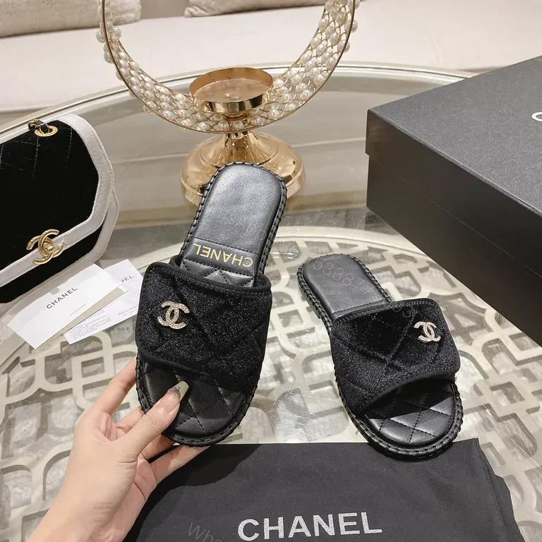 View 7 of Chanel Velvet-Trim Slide Sandals: Luxe Comfort Sandals