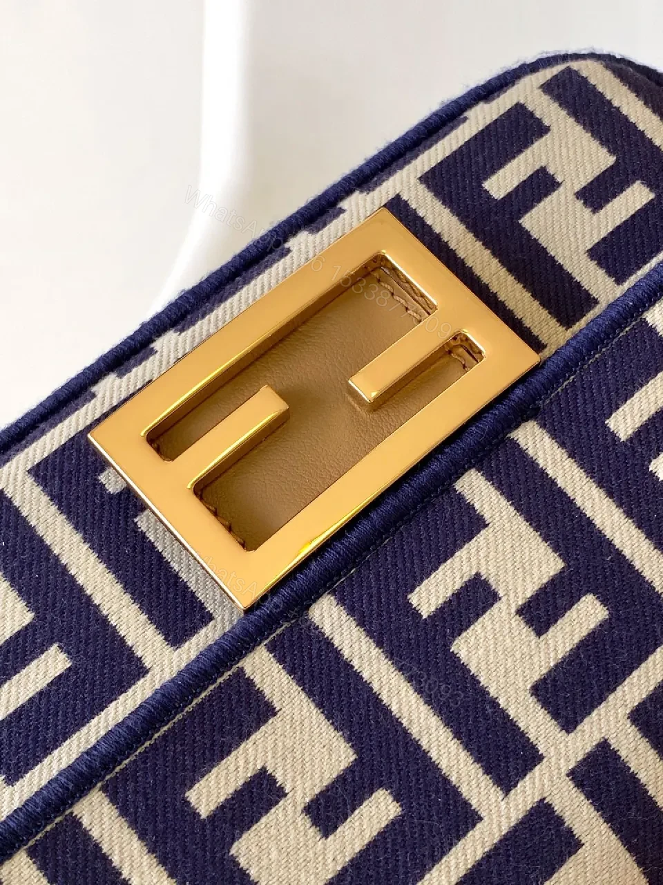 View 9 of Navy Monogram Crossbody: Luxe Navy-Cream, Gold Hardware, Compact Chic