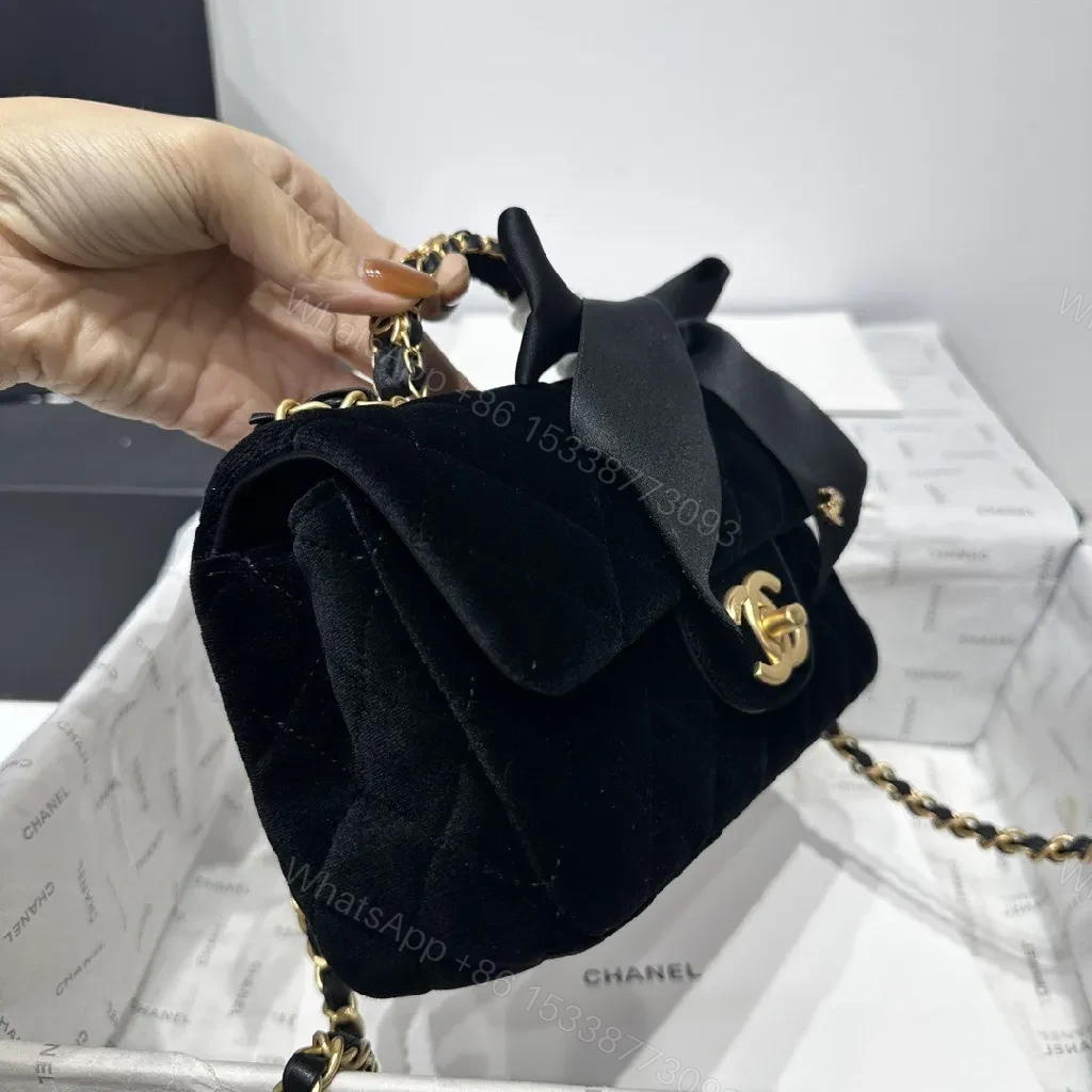 View 8 of Velvet Bow Mini Bag: Luxe Chanel-Inspired Satchel