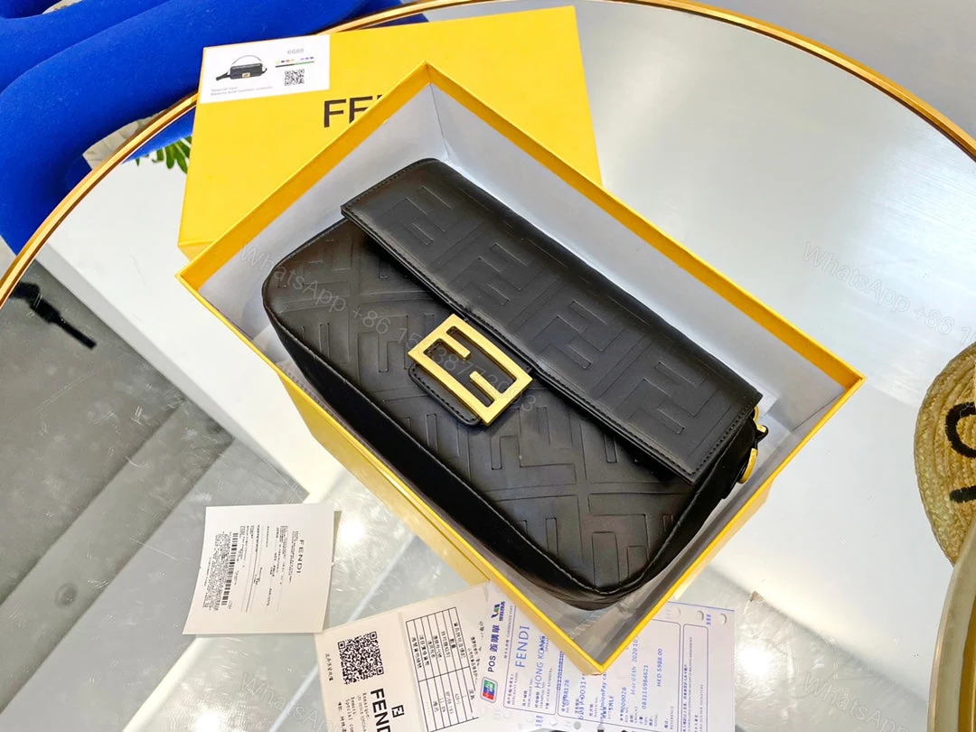 View 8 of FENDI Nappa FF 1974 Embossed Mini Baguette Black Sold Out