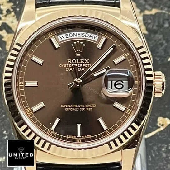 View 5 of Rolex Day-Date Black Leather Replica