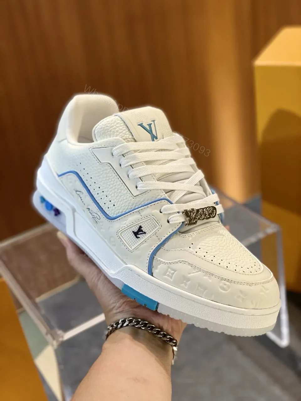 View 7 of White Lux Chic Sneakers: Perforated Upper, Designer-Accent