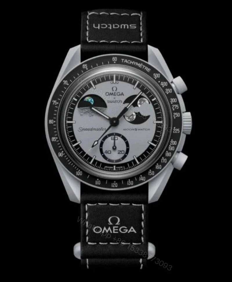 First Copy Omega Speedmaster Moonphase Chronograph Automatic Watch With Black Leather Strap And Premium Finish — view 1