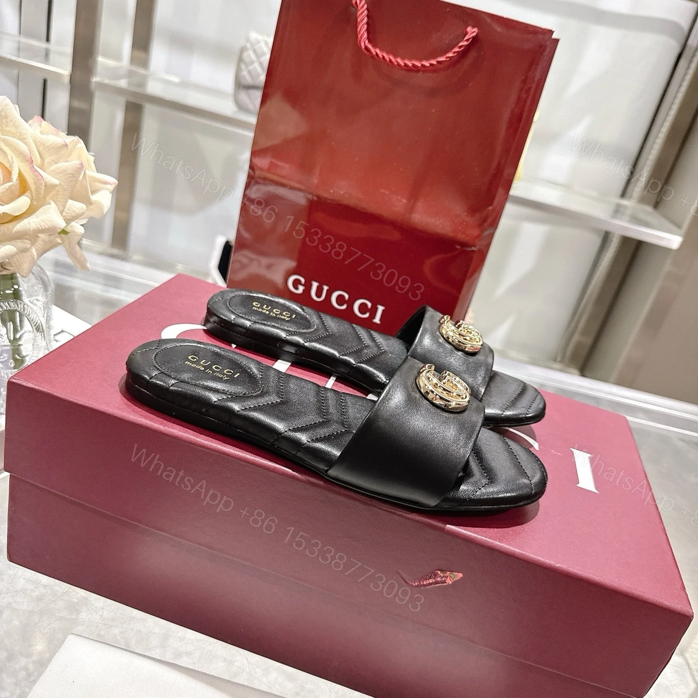 View 5 of GUCCI WOMEN SLIDE SANDAL WITH DOUBLE G BLACK ‎832449 BKO00 1000