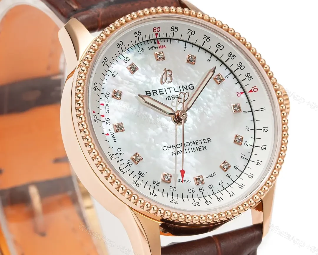 View 4 of Breitling Women’s Navitimer Automatic Watch – Rose Gold with Brown Leather Strap