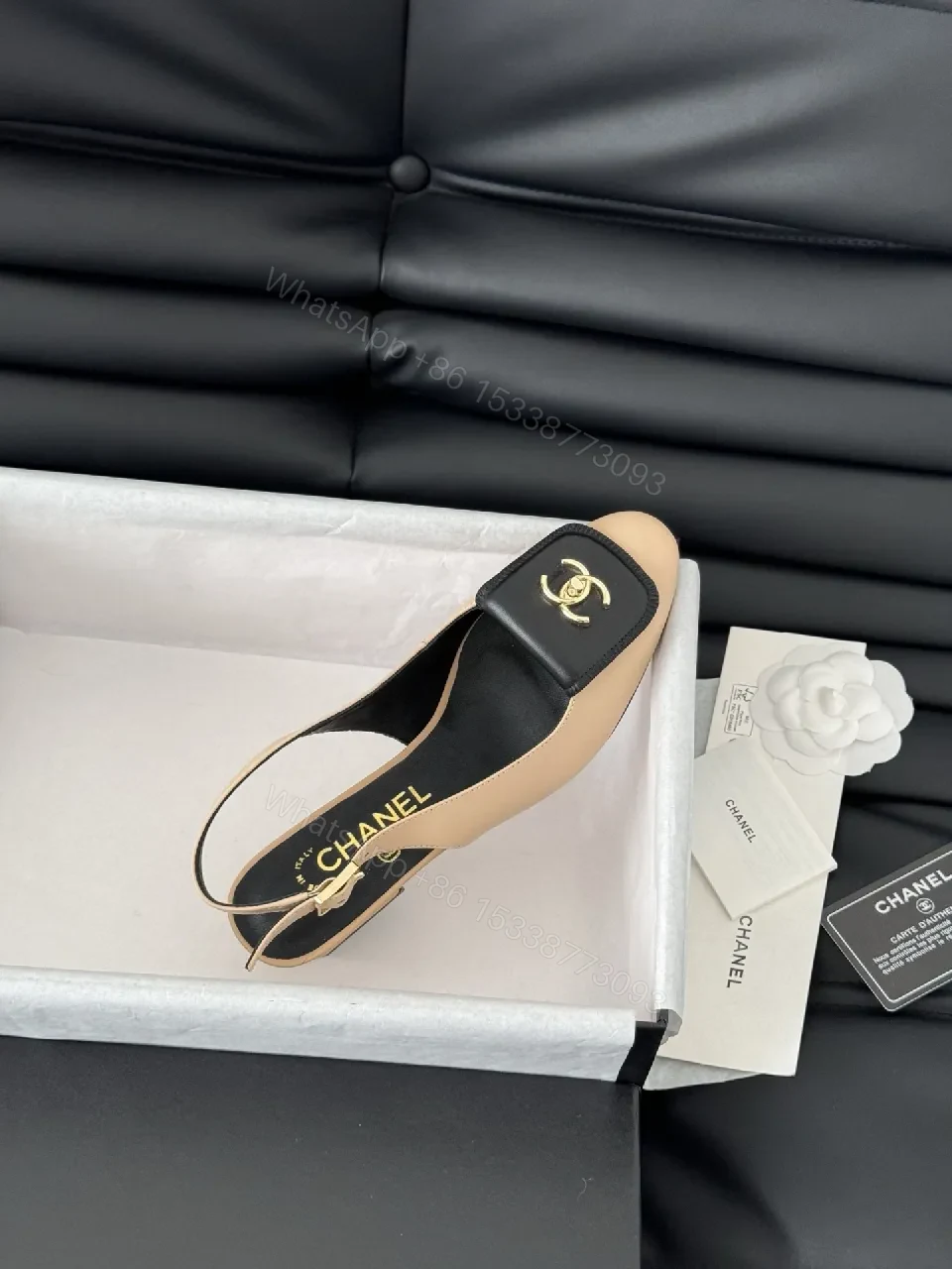 View 3 of Nude-Black Two-Tone Leather Slingback Sandals, Luxe Comfort