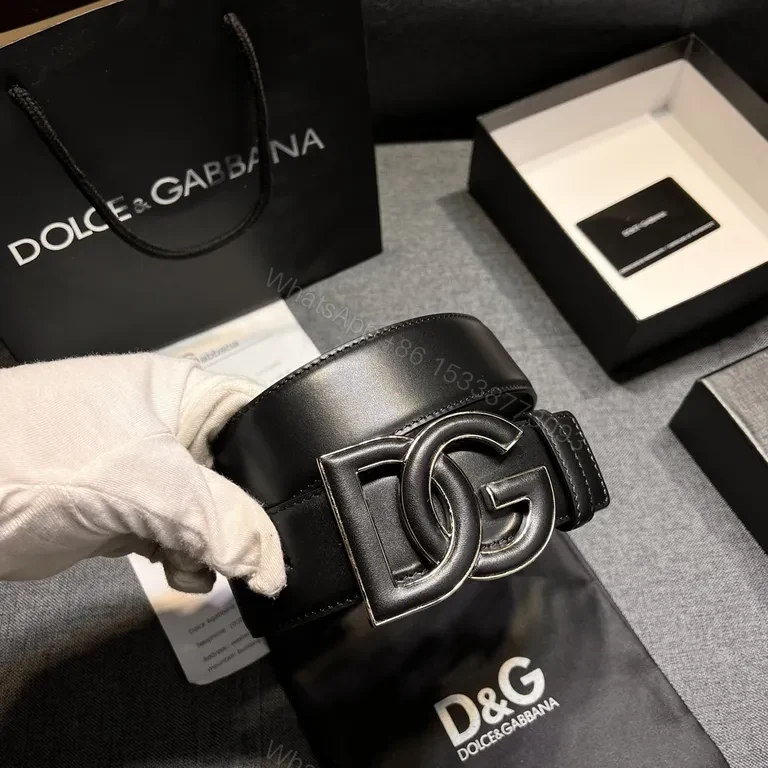 View 2 of Chic Black Leather Belt with Signature Double G Buckle