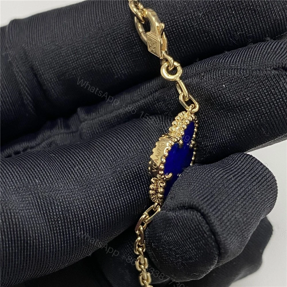 View 8 of Van Cleef & Arpels 18K Yellow Gold 20 Motifs Diamonds And Lapis Alhambra Necklace