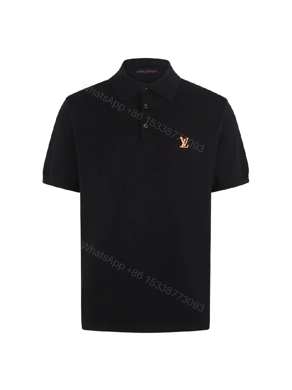 View 7 of Black Cotton Polo with Gold LV Logo Polo Shirt