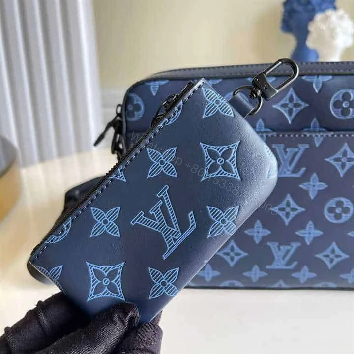 View 7 of M45730 LOUIS VUITTON DUO MESSENGER BAG NAVY BLUE MONOGRAM SHADOW COWHIDE LEATHER