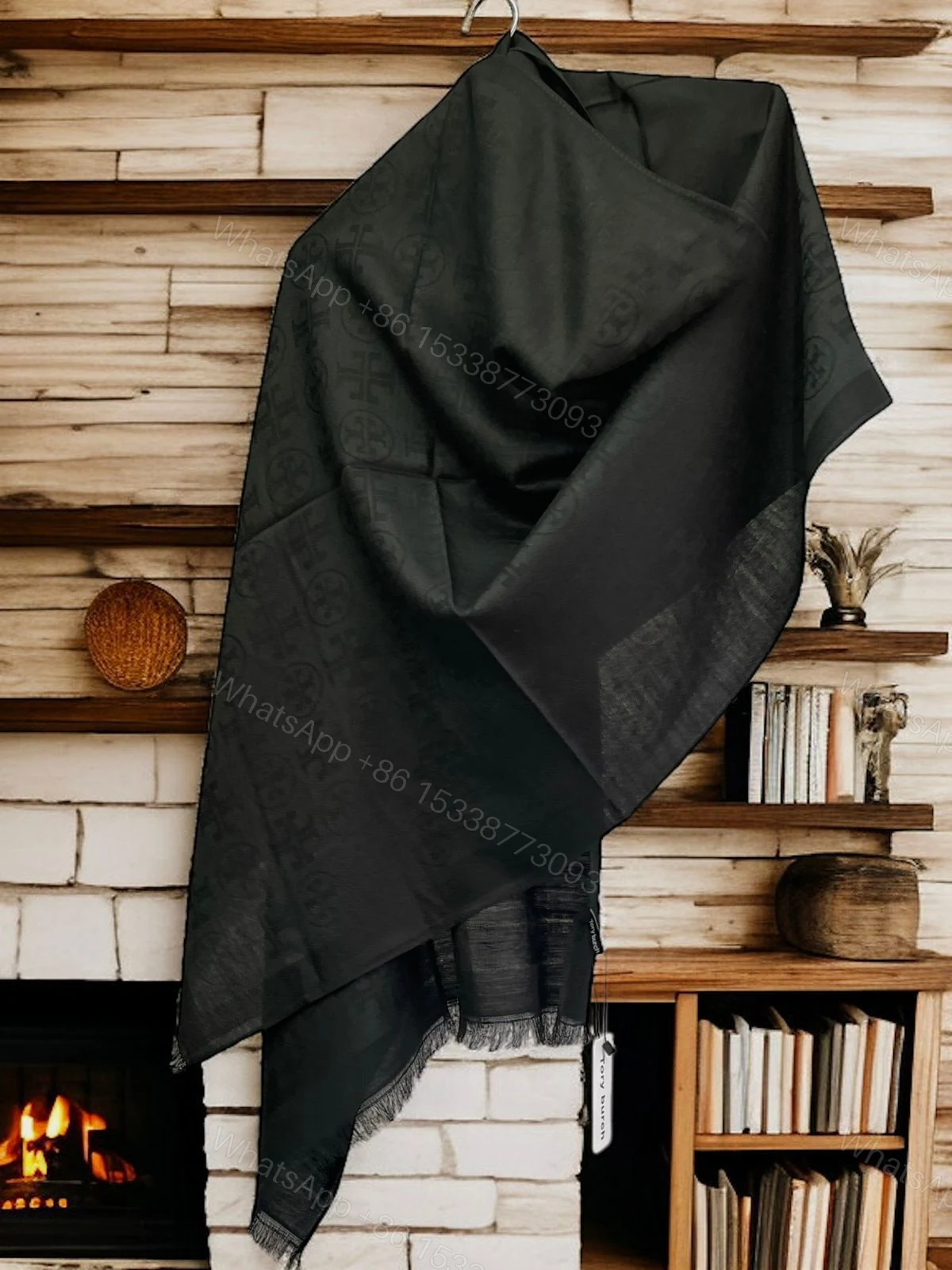 View 10 of First Copy Tory Burch Off-White Semi-Woollen Winter Stole for Women