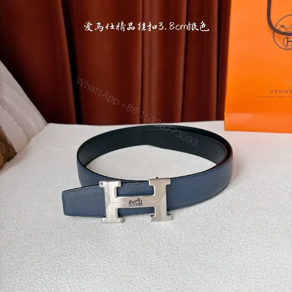 View 5 of Blue Leather Belt with H Buckle – Premium Everyday Luxury Belt