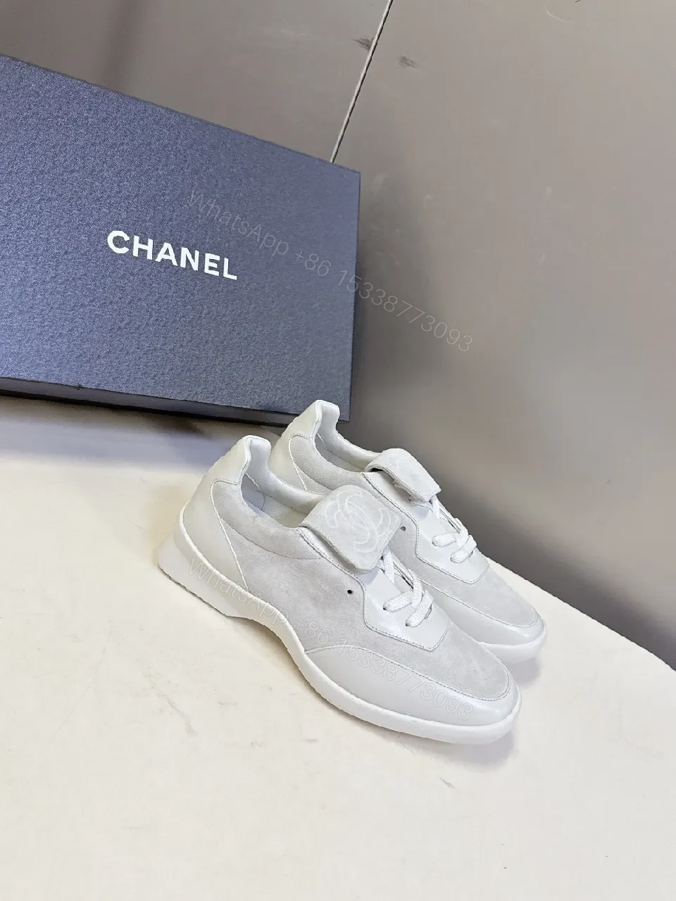 White Premium Trainers: Minimalist Leather-Suede, Velcro Closure Sneaker — view 1