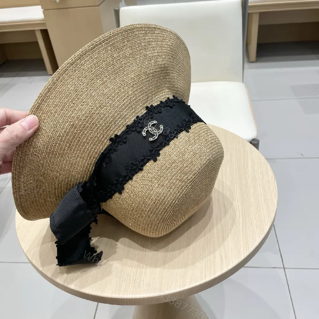 View 6 of Straw Hat with Black Lace Ribbon + Luxe Accent + Sun Hat