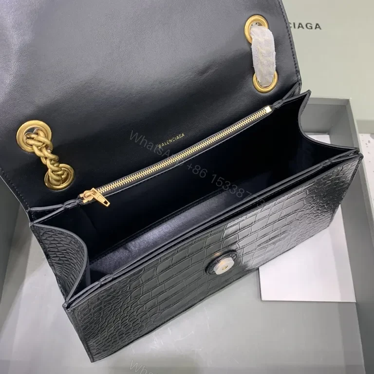 View 6 of Croc-Embossed Leather Bag: Gold B Clasp Mini Satchel