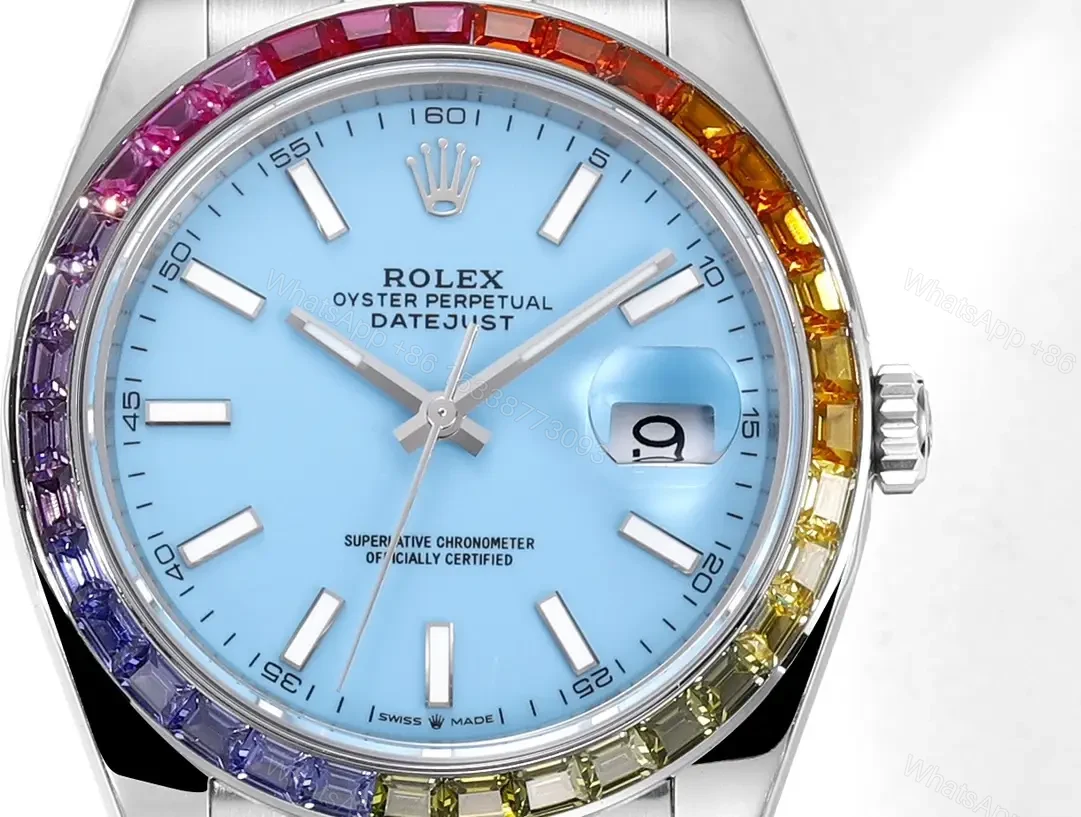 View 4 of Best Rolex Datejust Rainbow Blue replica 41MM Oyster Bracelet Edition RG-DATEJUST41-RAINBOW-BLUE-OYSTER