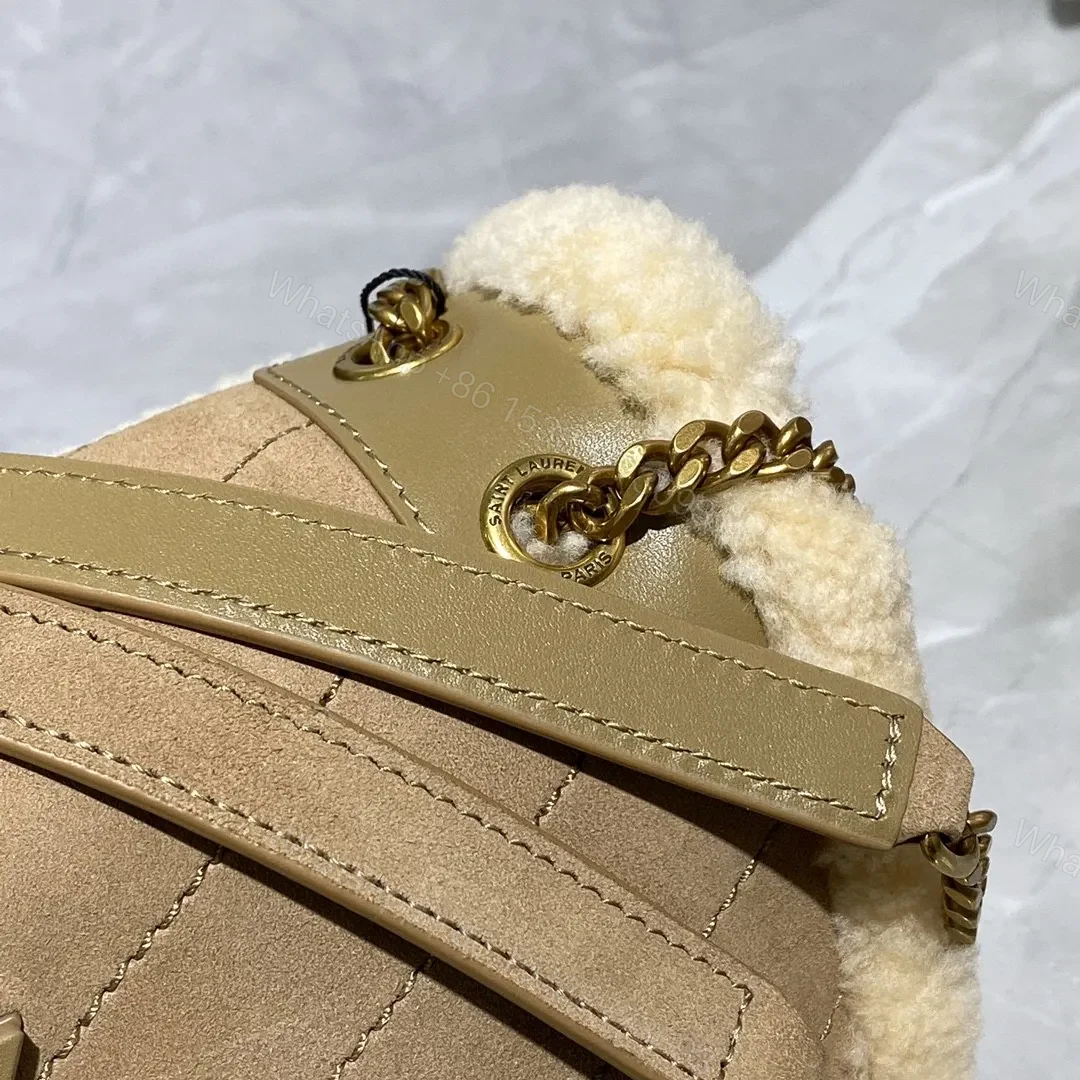 View 3 of Saint Laurent Medium Niki Shoulder Bag in Tan/Cream Nubuck and Shearling Brown Beige