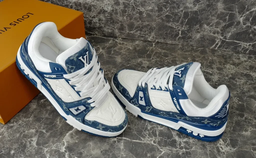 View 6 of Bold Denim-Leder LV-Influenced Sneakers: Elevated Comfort