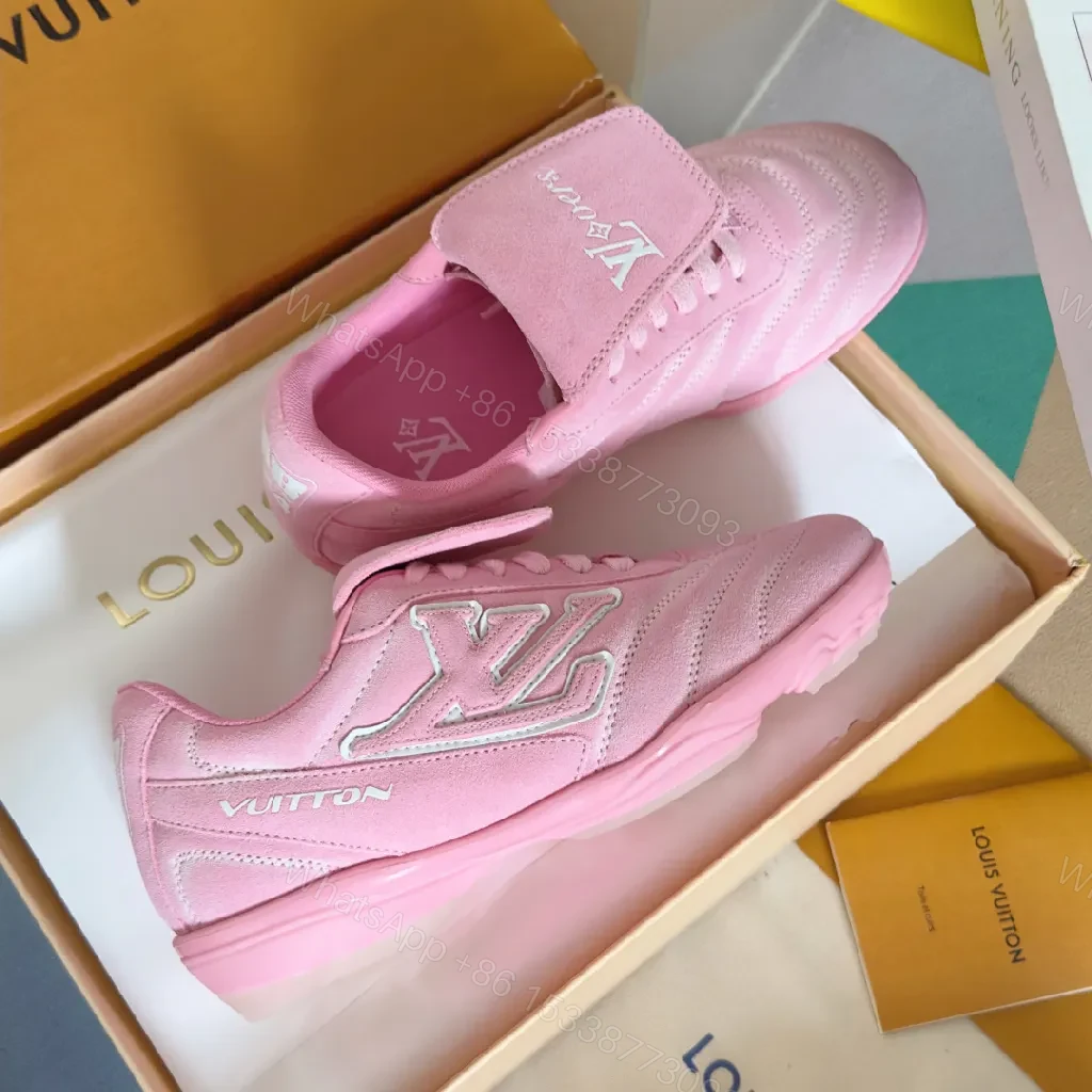 View 6 of Soft Pink Suede Luxe Sneakers with LV Detailing, High‐Top Comfort