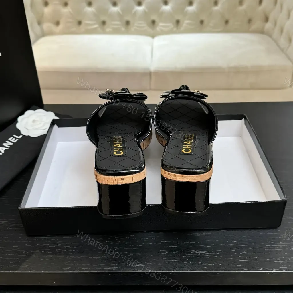 View 8 of Patent Floral Crossover Slide with Cork Platform