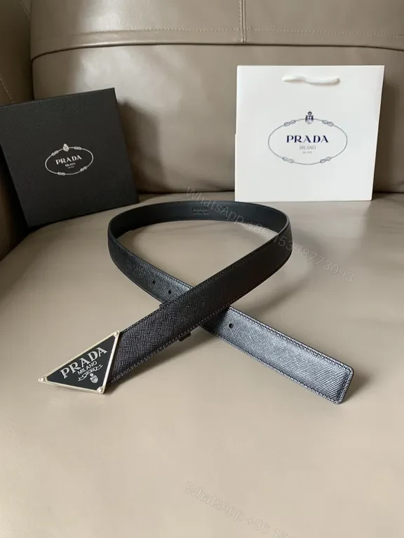 View 3 of PRADA Milano Triangle Belt - Black Calfskin Luxury Belt