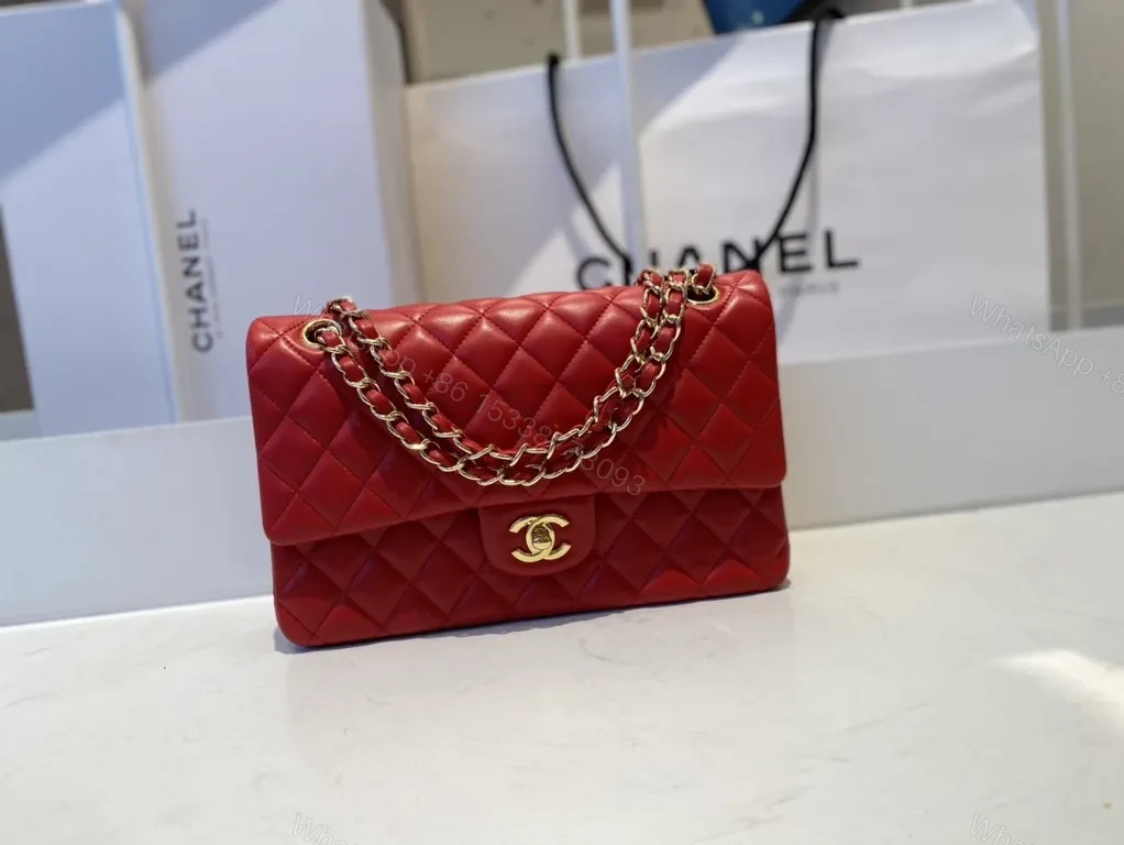 View 3 of Red Quilted Leather Crossbody with Gold Hardware Bag