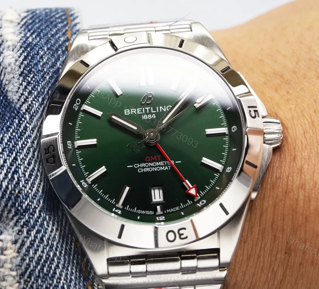 View 4 of Breitling Chronomat GMT 40 Green Replica Steel Bracelet 40MM Premium A32398101L1A1