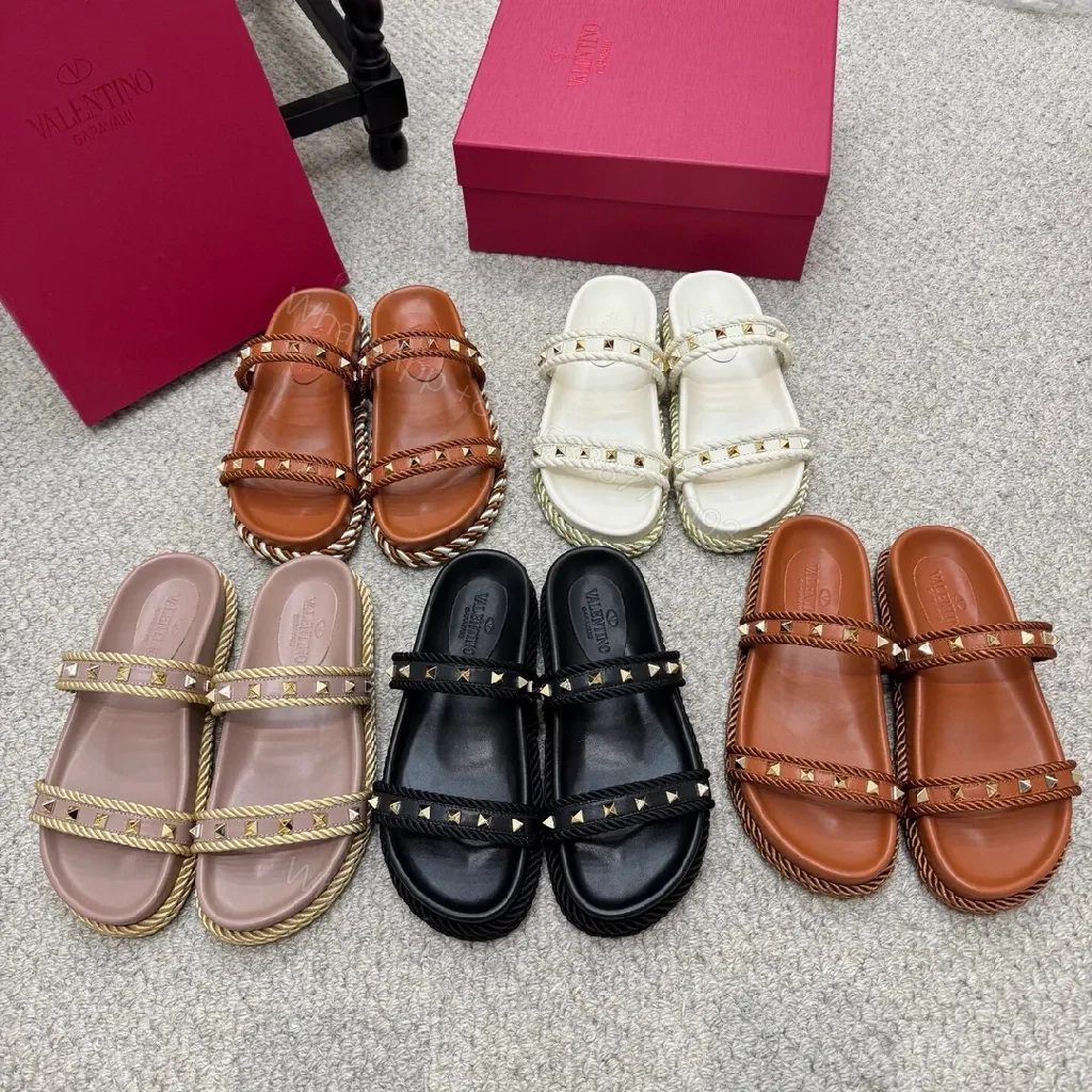 View 8 of Statement Leather Slide with Rope Trim Studs