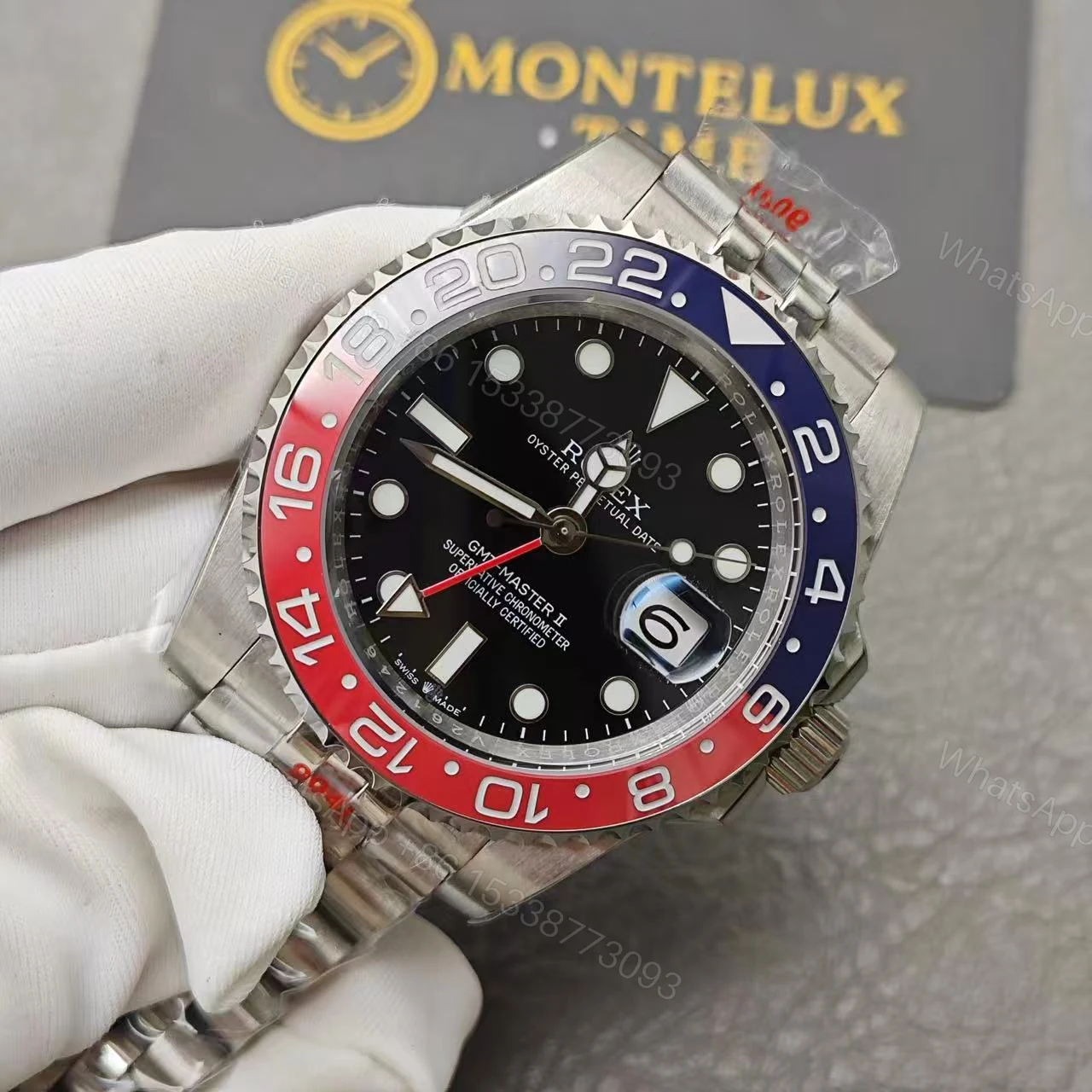 View 9 of Swiss Clone Replica Rolex GMT Master PEPSI Jubilee