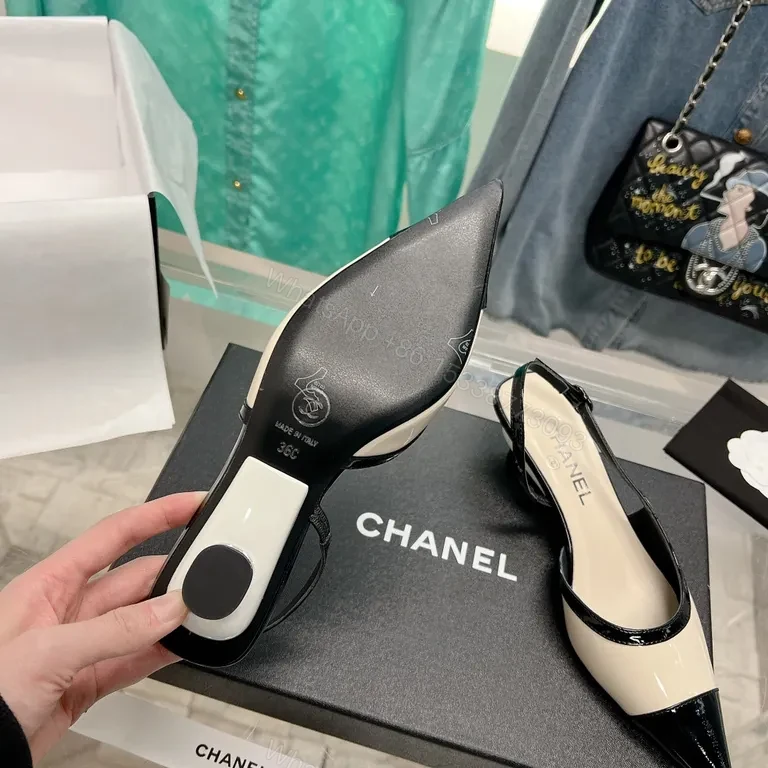 View 5 of Two-Tone Chanel-Inspired Pointed-Toe Slingbacks