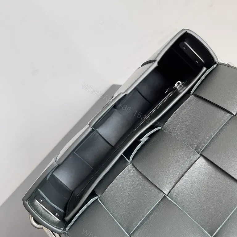 View 5 of Structured Leather Bottega-Style Grid Crossbody Bag