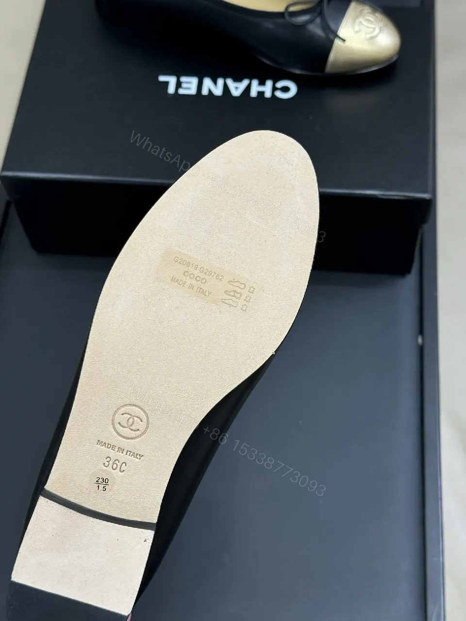 View 6 of Black Leather Ballet Flats with Gold Cap Toe, Sleek, Comfortable, Designer-Inspired