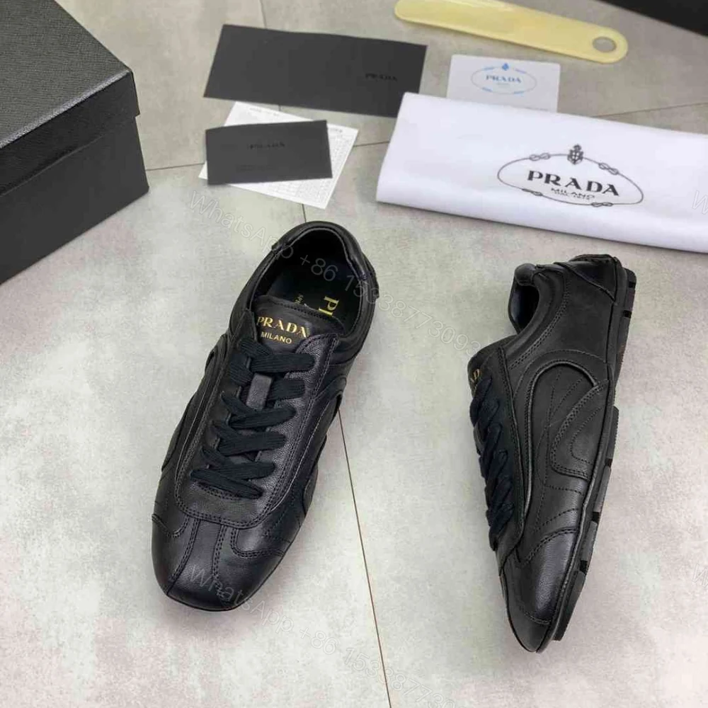 View 4 of Prada Montecarlo Re Edition 2005 Antiqued Nappa Leather Sneakers Black