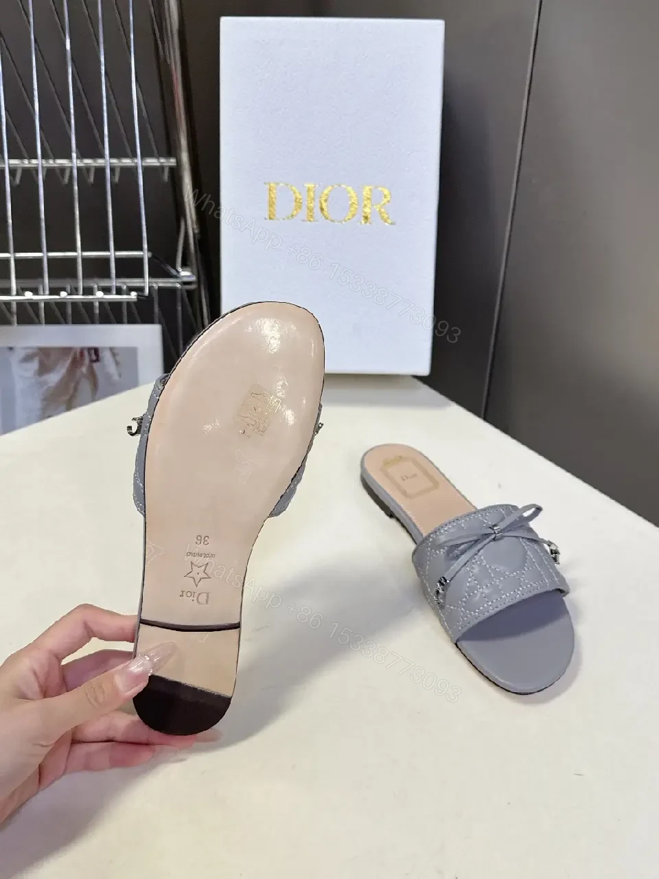 View 4 of Grey Knit-Trim Open-Toe Slides: Elevated Casual Luxury