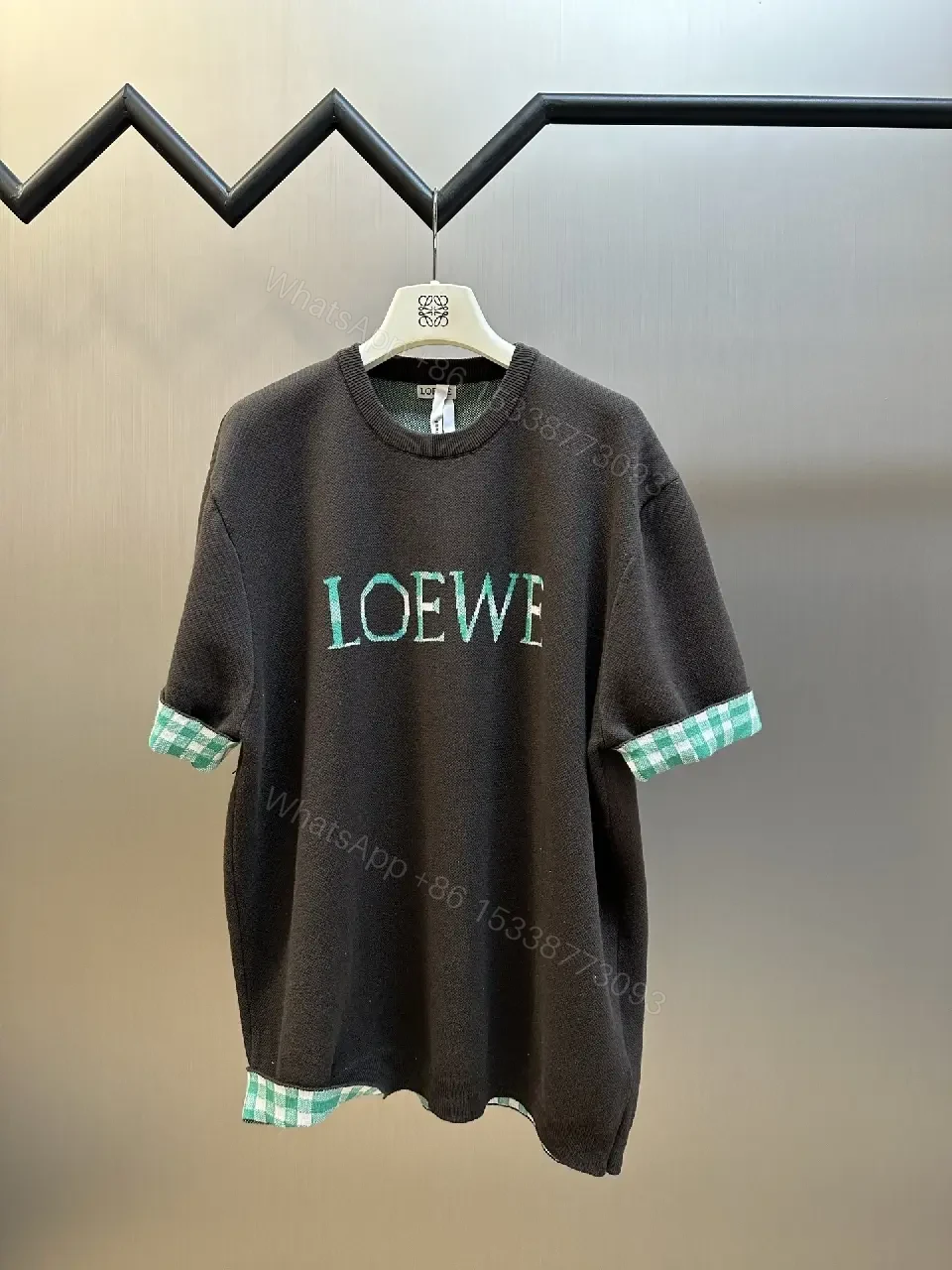 View 7 of Bold Logo Front Knit: Charcoal, Teal Plaid, Modern-Cool Sweatshirt