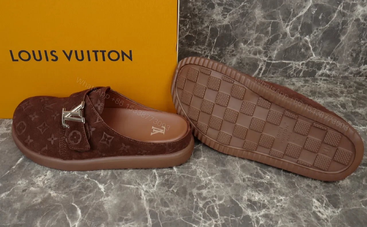 View 6 of Brown Monogram Slide-On Mules with Silvertone Hardware