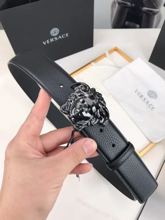 View 8 of Iconic Medusa Buckle Belt: Premium Black Leather, Versace Style