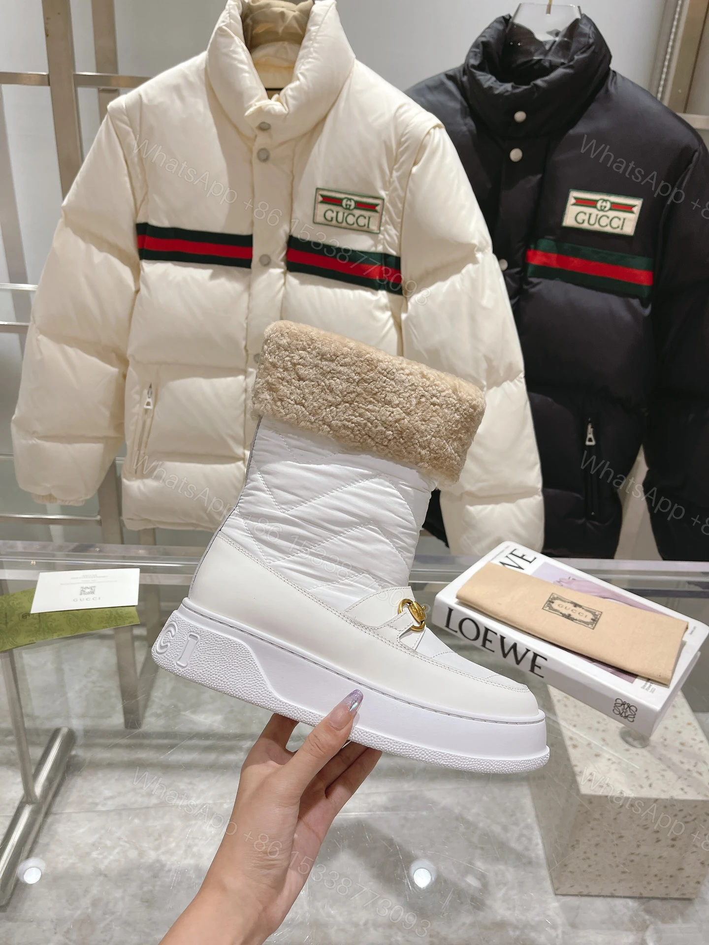 View 2 of GUCCI HORSEBIT CHEVRON QUILTED BOOTS WHITE