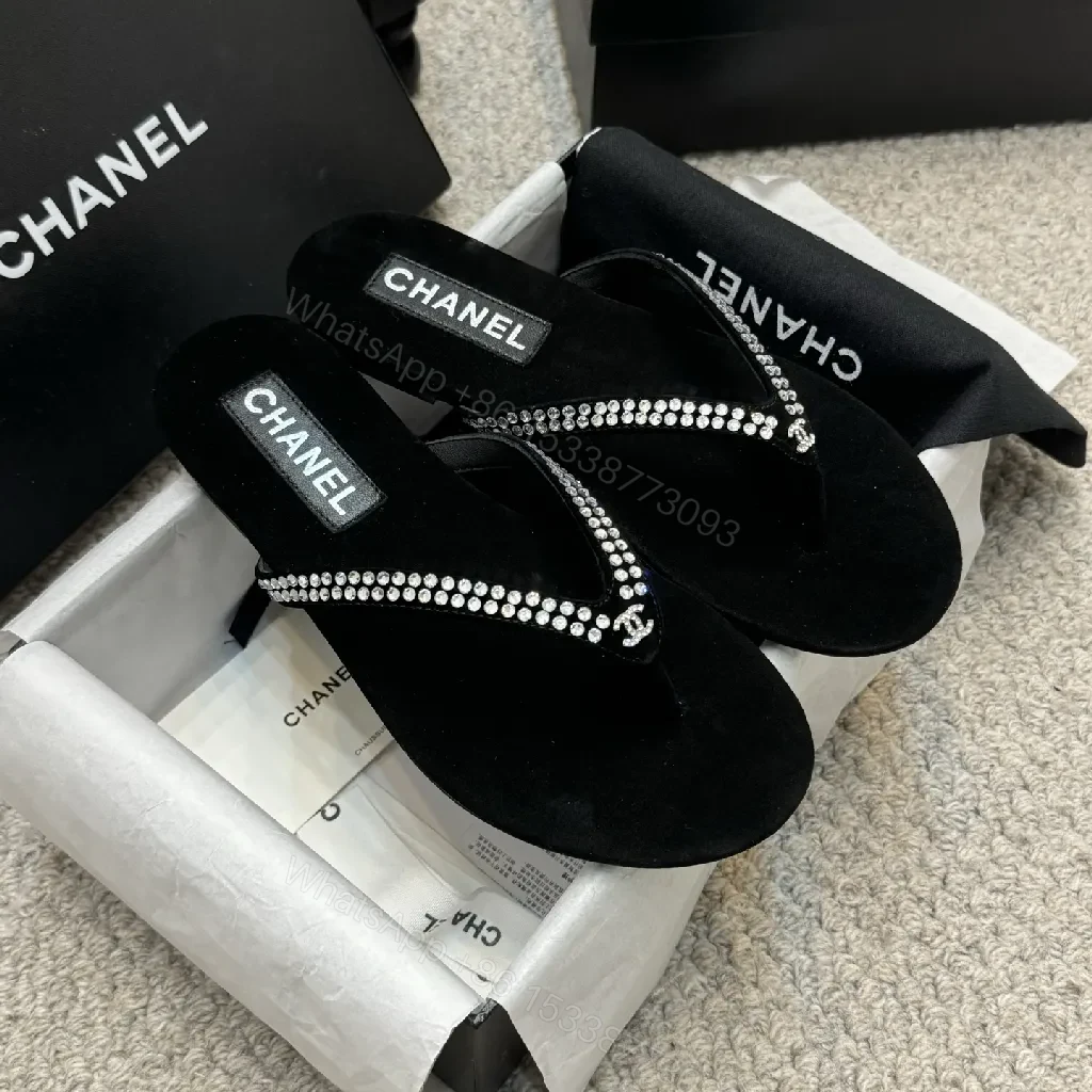 Velvet-Embellished Crystal Flip-Flops: Luxe Black Comfort — view 1